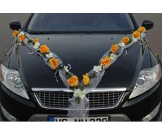ROSEN GIRLANDE Auto Schmuck Braut Paar Rose Deko Dekoration Autoschmuck Hochzeit Car Auto Wedding Deko PKW (Rose Orchidee Gelb/Weiß)