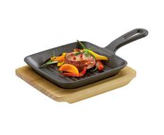 Küchenprofi BBQ Servierpfanne, Grillpfanne, Gusseisen, inklusive Servierbrett aus Pinienholz