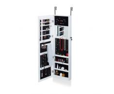 Relaxdays Schmuckschrank mit Spiegel, Schmuckkasten hängend für Tür, Schmuck Spiegelschrank, HxBxT: 120x36,5x10cm, weiß