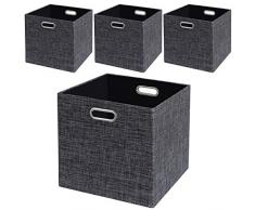 Posprica Aufbewahrungswürfel-Korb, Faltbarer Schrank-Organizer, Regal, Bücherregal, Boxen, Dicker Stoffschublade Container (4, schwarz)