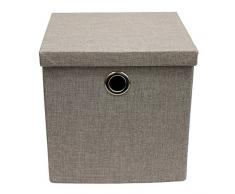 JVL klappbar Stoff Aufbewahrungsbox mit Deckel, mit Chrom Griffe, hellgrau, Multi/Farbe