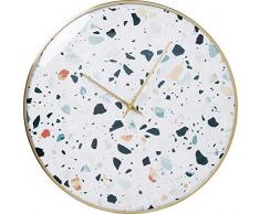Kare Design Wanduhr Terrazzo Ø40cm, Runde Uhr für das Wohnzimmer und Esszimmer, Retro Uhr mit gesprenkeltem Hintergrund und Rahmen in der Farbe Gold, (H/B/T) 40,6x40,6x5,1cm