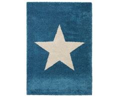 benuta Shaggy Hochflor Teppich Graphic Star Blau 80x150 cm | Langflor Teppich für Schlafzimmer und Wohnzimmer