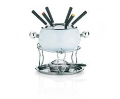 Keck & Lang GmbH 16635 Fondue-Set, Fleischfondue, 11-teilig, Für 6 Personen, Emaille, 0,8 l Füllmenge, Siena, Weiß