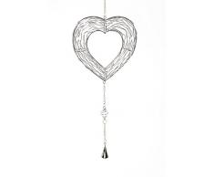 HEITMANN DECO Metall-Raumschmuck mit Glaskugeln und metallic Glöckchen - Metall-Herz zum Aufhängen - Windspiel - Silber
