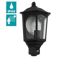 EGLO Außen-Wandlampe Manerbio, 1 flammige Außenleuchte inkl. Bewegungsmelder, Sensor-Wandleuchte aus Aluguss und Glas, Farbe: Schwarz, Fassung: E27, IP44