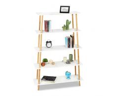 Relaxdays Bücherregal, 5 Ablagen, für Bücher, CDs, DVDs, Bambus, MDF, Standregal HxBxT: 149,5 x 100 x 30 cm, Natur/weiß, 30 x 100 x 149,5 cm