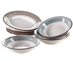 Mäser 931376, Serie Duole, Teller Set für 4 Personen, 8-teiliges Vintage Geschirr Tafelservice aus Speiseteller und Suppenteller im Shabby Chic Design, Keramik, Braun / Blau