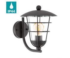 EGLO Außen-Wandlampe Pulfero, 1 flammige Außenleuchte, Wandleuchte aus verzinktem Stahl und Kunststoff, Farbe: Schwarz, Fassung: E27, IP44