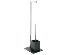 MSV Bad Serie Sydney Stand WC Garnitur aus Edelstahl und Glas mit herausnehmbaren Innenbehälter für die WC Bürste Schwarz