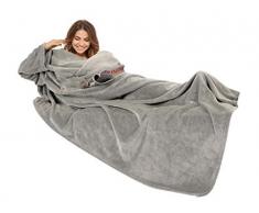 Gözze Premium Kuscheldecke mit Ärmel, 150 x 240 cm, mit Brusttasche, Silber, 88765-90-150240