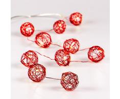 SnowEra 10er LED Dekorationslichterkette Metallkugel in rot batteriebetrieben mit transparenten Kabel inkl. Batterien