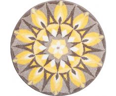 Grund Badteppich 100% Polyacryl, ultra soft, rutschfest, ÖKO-TEX-zertifiziert, 5 Jahre Garantie, SELBSTLIEBE, Badematte 60 cm rund, gelb-grau