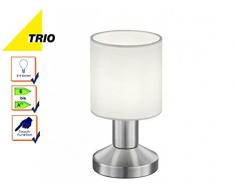 Trio Leuchten Tischleuchte Garda 595400101, Nickel matt, E14, Stoffschirm Weiß, 9.5 x 9.5 x 18cm, On/Off Touch