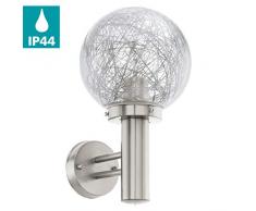 EGLO Außen-Wandlampe Nisia 1, 1 flammige Außenleuchte, Wandleuchte aus Edelstahl und Glas, Farbe: Silber, Fassung: E27, IP44