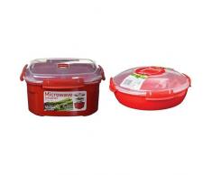 Sistema Microwave Dampfgarer, mittelgroß mit herausnehmbarem Korb, 2,4 l, rot/transparent & Microwave Teller, 1,3 l, rot