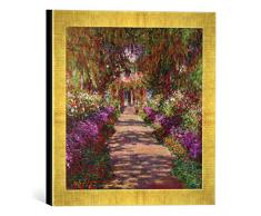 Gerahmtes Bild von Claude Monet A Pathway in Monets Garden, Giverny, 1902, Kunstdruck im hochwertigen handgefertigten Bilder-Rahmen, 30x30 cm, Gold raya