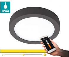 EGLO connect LED Außen-Deckenlampe Argolis-C, Smart Home Außenleuchte für Wand und Decke, Deckenleuchte aus Alu und Kunststoff, IP44, anthrazit, weiß, Ø 22,5 cm, dimmbar, Weißtöne einstellbar