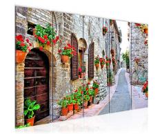 Bilder Italien Blumen Wandbild 200 x 80 cm Vlies - Leinwand Bild XXL Format Wandbilder Wohnzimmer Wohnung Deko Kunstdrucke Grau 5 Teilig - MADE IN GERMANY - Fertig zum Aufhängen 607755c