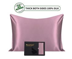 PiccoCasa Kissenbezug, 100 % Seide, 22 Momme, natürliche Seide, Kissen für Haar und Haut, weich, atmungsaktiv, beidseitig, Kissen, 50,8 x 91,4 cm King mauve