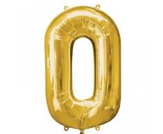 Folienballon Farbe Gold SuperShape in Form einer 0, unbefüllt