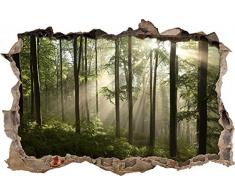 Pixxprint 3D_WD_S2415_92x62 atemberaubender Wald mit Sonnenstrahlen Wanddurchbruch 3D Wandtattoo, Vinyl, bunt, 92 x 62 x 0,02 cm