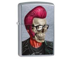 Zippo Feuerzeug 60002467 PL Rockabilly Skull Profile Benzinfeuerzeug, Messing, Street Chrome, 1 x 3,5 x 5,5 cm