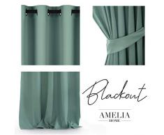 AmeliaHome Blackout Vorhang 140x245 cm Minze 1 St. Ösenschal Verdunkelungsvorhang Blickdicht Fensterdekoration Dekoschal Dekorvorhang Blackout