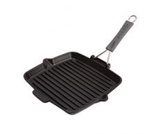 Staub 40509-344-0 Grillpfanne quadratisch mit Silikongriff 24 x 24 cm, induktionsgeeignet, mit mattschwarzer Emaillierung im Inneren der Pfanne, schwarz