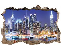 Pixxprint 3D_WD_1841_92x62 New York City Skyline Nacht Wanddurchbruch 3D Wandtattoo, Vinyl, bunt, 92 x 62 x 0,02 cm