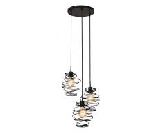 Briloner Leuchten Pendelleuchte, Pendellampe 3-flammig, Hängelampe retro vintage, Black Steel, 3x E27, max. 60 Watt, Schwarz, 425x1300mm (DxH)