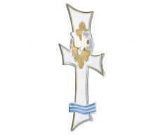 Rayher 3109000 Wachsmotiv für Taufkerze, 17 cm, SB-Beutel 1 Stück, weiß / gold / hellblau