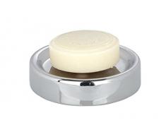 WENKO Seifenablage Polaris, Seifenschale zur Aufbewahrung von Handseife, aus edler Keramik, Ø 11 x 2,8 cm, Chrom