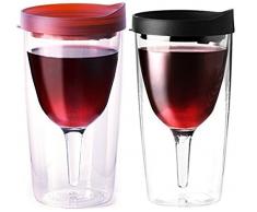Vino2Go Double Wall Acrylic Tumbler with Merlot with Black Lids, 10 oz by Vino2Go