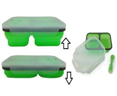 CAMRY CR6698 Faltbare Silikon-Behälter mit 3 Kammern und Besteck, Stoff, Grün, 25 x 18 x 4 cm