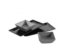 Mäser 931362 Schale/Platten rechteckige Teller in Schwarz, 2 quadratische Schüsseln in Grau, Porzellan Geschirr Set für 2 Personen