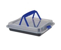 axentia Back- und Auflaufform 253806, antihaftbeschichtete Backform mit hochwertiger Transporthaube aus Kunststoff, Schutzbox aus Carbonstahl, Transportbox mit 2 Tragehenkeln und Klammern zur Befestigung des Deckels an der Kuchenform,