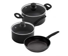 KUHN RIKON 37459 Easy Induction Set, Pfannenset, Töpfe mit Deckel und Pfanne / Bratpfanne, 1,5 Liter / 3 Liter & Bratpfanne 24 cm, schwarz, induktion, Aluminium
