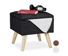 Relaxdays Hocker mit Stauraum, Kunstleinen-Bezug, gepolstert, Holzbeine, Fußhocker mit Deckel, HBT: 40x40x40 cm, schwarz, 1 Stück