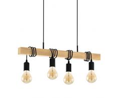 EGLO Pendelleuchte Townshend Holz Vintage, Hängelampe Esszimmer, Hängeleuchte 4-flammig, rustikale Retro Lampe im Industrial Design mit E27 Fassung, Pendellampe schwarz, braun