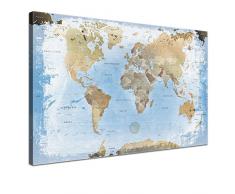 LANA KK - Leinwandbild Weltkarte Ice Weltkarte - deutsch - Kunstdruck-Pinnwand auf Echtholz-Keilrahmen â Globus in blau, einteilig & fertig gerahmt in 120 x 80 cm