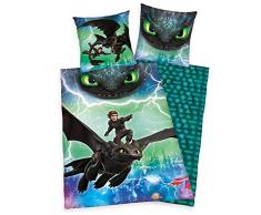 Herding DREAMWORKS DRAGONS Bettwäsche-Set, Wendemotiv, Bettbezug 135 x 200 cm, Kopfkissenbezug 80 x 80 cm, Baumwolle/Renforcé