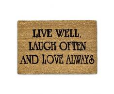 Relaxdays 10017715 Fußmatte Kokos LIVE LAUGH LOVE 40 x 60 cm Kokosmatte mit rutschfestem PVC Boden Fußabtreter aus Kokosfaser als Schmutzfangmatte und Sauberlaufmatte Fußabstreifer für Außen und Innen, braun
