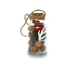 HEITMANN DECO Glasflasche mit Tannenzweigen, Zapfen und weißem Hirschgeweih - DIY Bastelsortiment im Glas - Dekoflasche Weihnachten Tischdeko