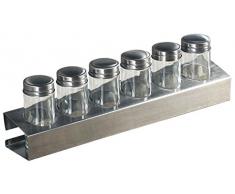 Kesper 6 Gläsern Gewürzregal, Metall, Silber, 35.8 x 7 x 11.2 cm