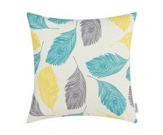 CaliTime Kissenbez¨¹ge Kissenh¨¹lle Canvas Dekokissen H¨¹lle f¨¹r Couch Sofa Home Decoration Pfauenfedern 50cm x 50cm Grau Gelb T¨¹rkis
