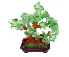 GMMH Feng Shui Glücksbaum 25 cm Geldbaum Bonsai Pfennigbaum Handarbeit Stein grün