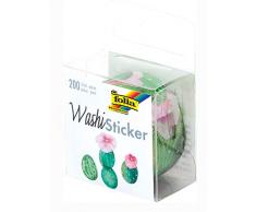 folia 26504 Washi Sticker, Kakteen, vorgestanzte Formen aus Reispapier, 200 Stück auf Rolle - ideal zum Verzieren und Dekorieren, bunt, one size
