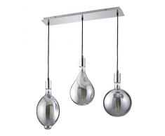 Trio Leuchten LED Pendelleuchte Ginster 323310306, Metall Chrom, Kabel Stoffummantelt schwarz, inkl. 1 x 8 Watt LED Grau Getönt, Pendel 3-flammig