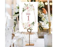 Tischnummern für Hochzeiten, mit Blumenmuster, 1–24 und Kopf, Tischkarte inklusive, Tafelaufsatz, Dekoration, Grün, Koralle und Blush, geometrisches Design, doppelseitig, 10 x 15 cm